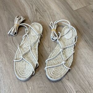 Jack Erwin x Olivia Lopez Espadrille Leather Wrap Cream Lace Sandals NEW Sz 10